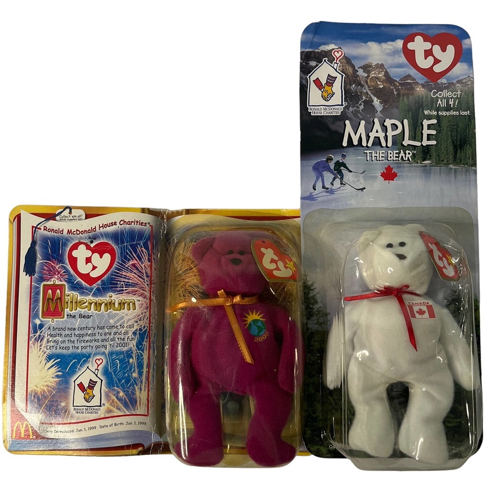 Ty Beanie Babies, Set of 2 Ronald McDonald Ty Bears, Millennium & Maple